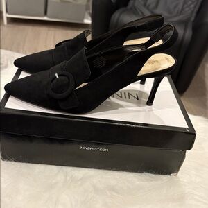 Nine West Shoes, Size 8.5 Black Suede NW7Mortimer Sandals Sling back